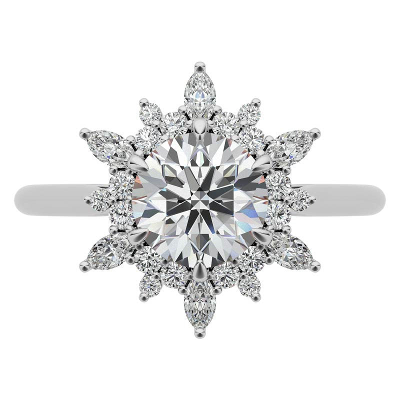 Round and Marquise Floral Moissanite Engagement Ring