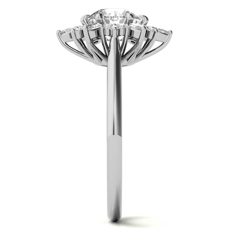 Round and Marquise Floral Moissanite Engagement Ring