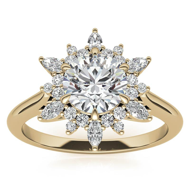 Round and Marquise Floral Moissanite Engagement Ring