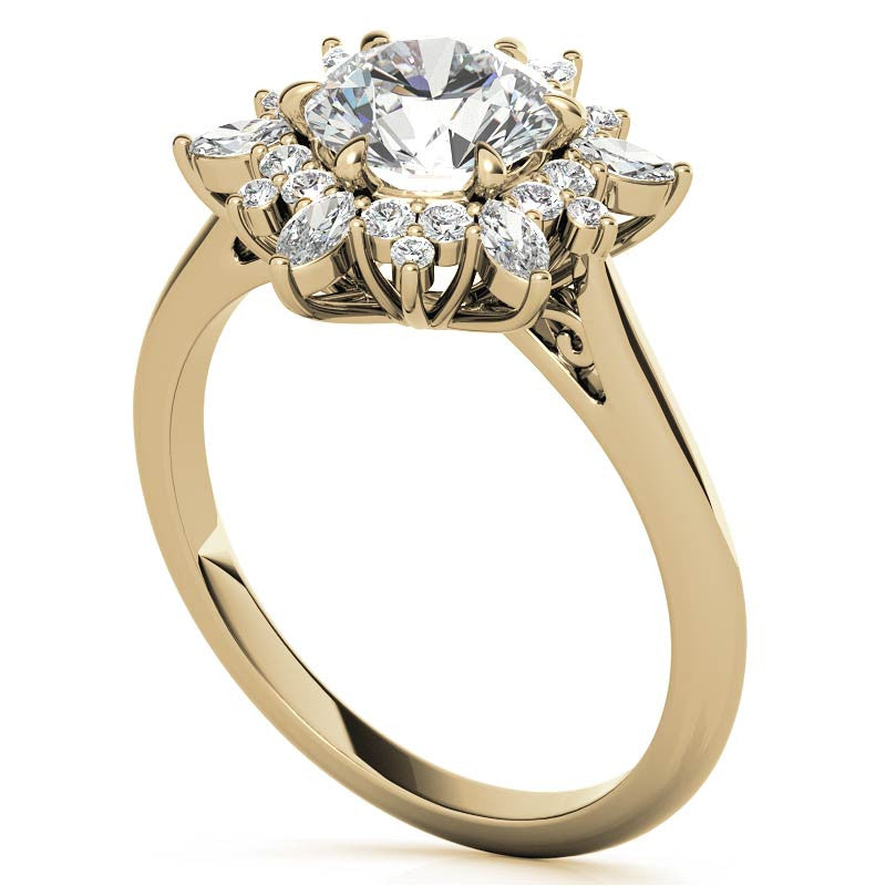 Round and Marquise Floral Moissanite Engagement Ring