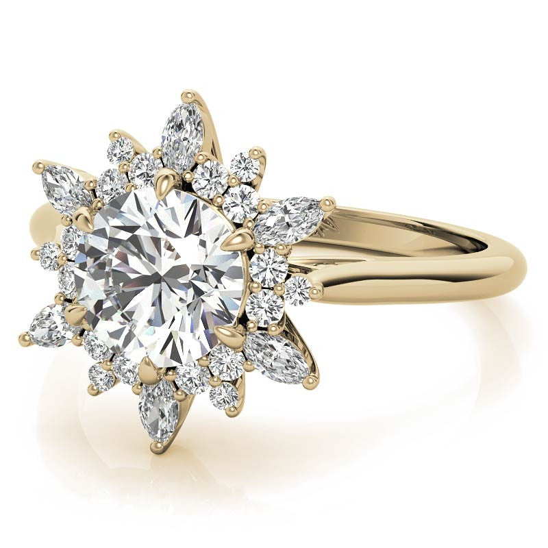 Round and Marquise Floral Moissanite Engagement Ring