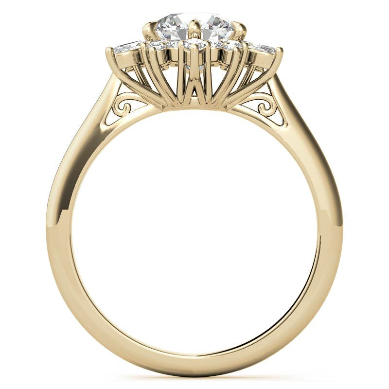 Round and Marquise Floral Moissanite Engagement Ring