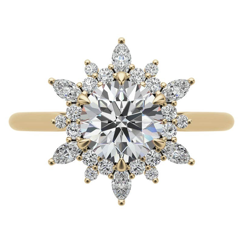 Round and Marquise Floral Moissanite Engagement Ring
