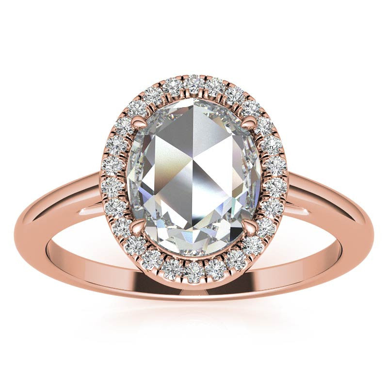 Rose cut Oval Moissanite Halo Engagement Ring