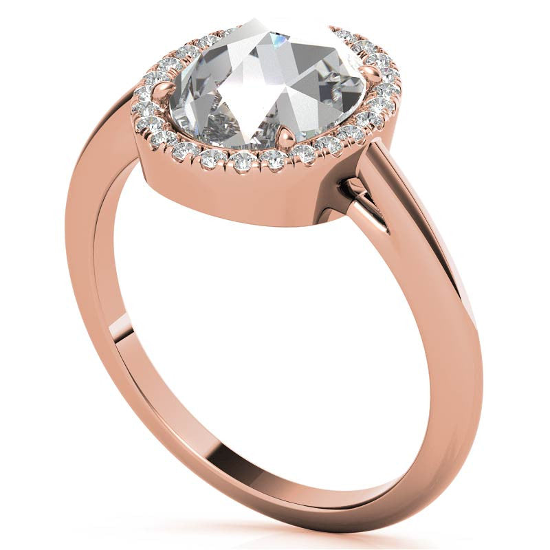 Rose cut Oval Moissanite Halo Engagement Ring