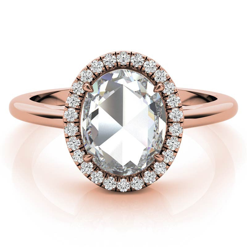 Rose cut Oval Moissanite Halo Engagement Ring