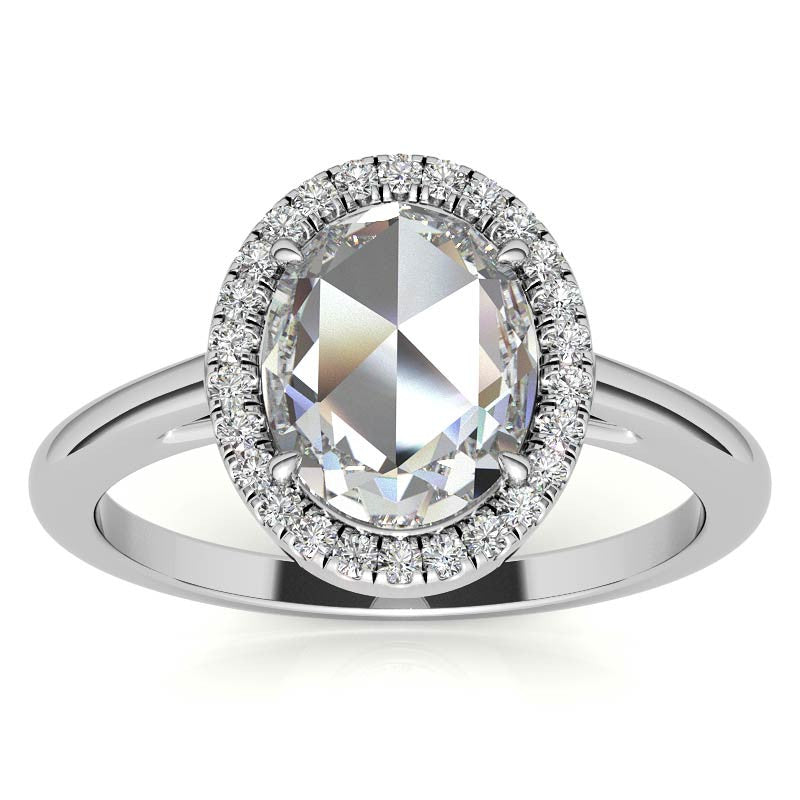 Rose cut Oval Moissanite Halo Engagement Ring