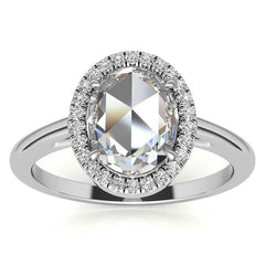 Rose cut Oval Moissanite Halo Engagement Ring