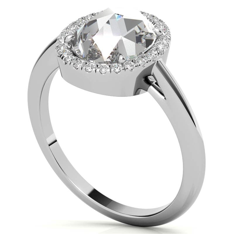 Rose cut Oval Moissanite Halo Engagement Ring