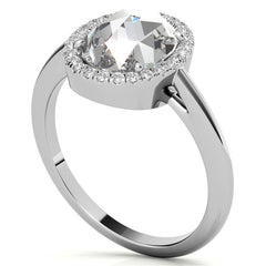 Rose cut Oval Moissanite Halo Engagement Ring