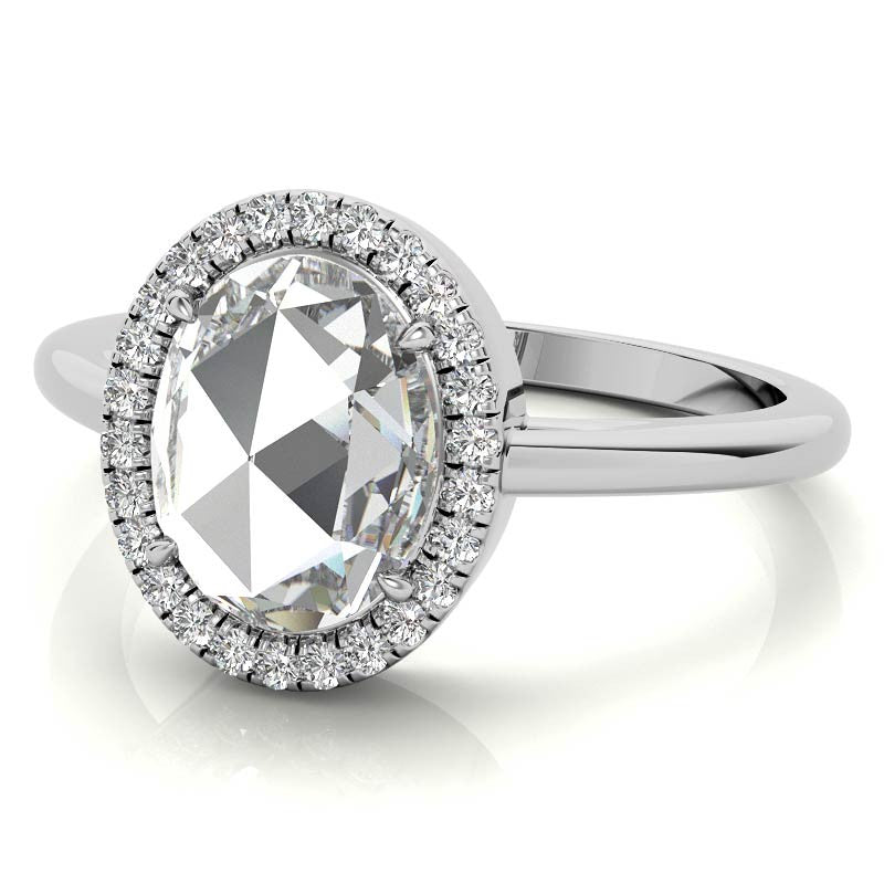 Rose cut Oval Moissanite Halo Engagement Ring