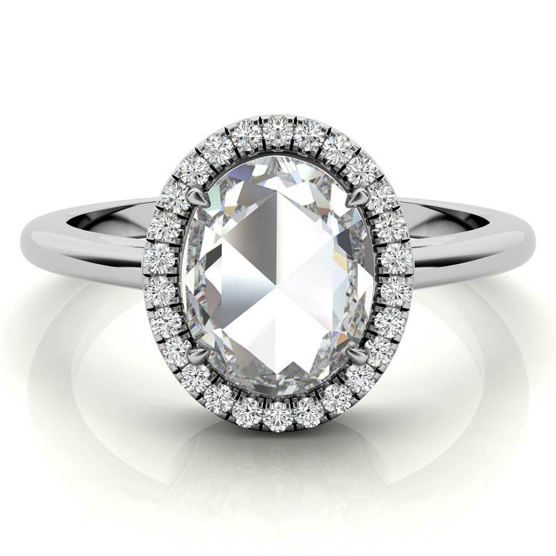 Rose cut Oval Moissanite Halo Engagement Ring