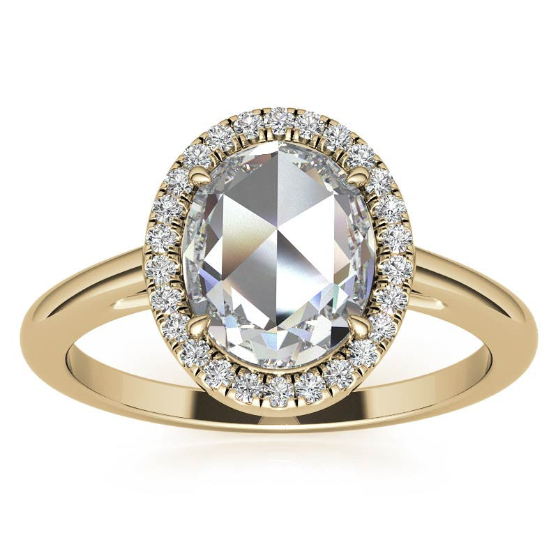 Rose cut Oval Moissanite Halo Engagement Ring