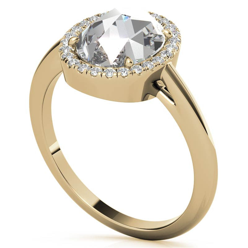 Rose cut Oval Moissanite Halo Engagement Ring
