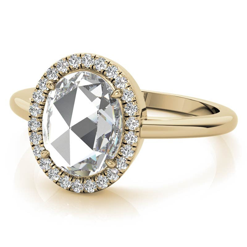 Rose cut Oval Moissanite Halo Engagement Ring