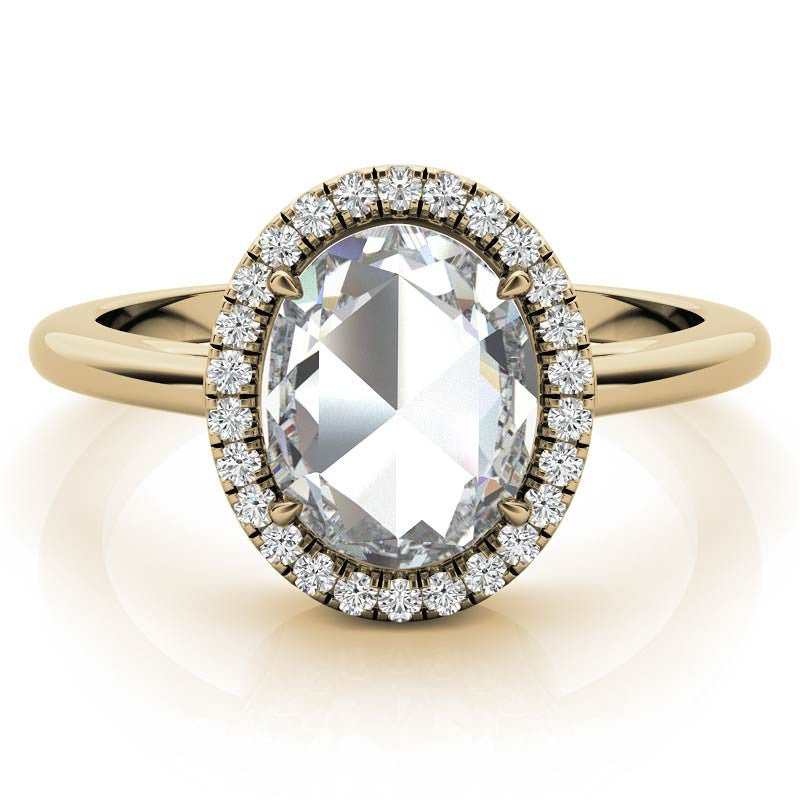 Rose cut Oval Moissanite Halo Engagement Ring