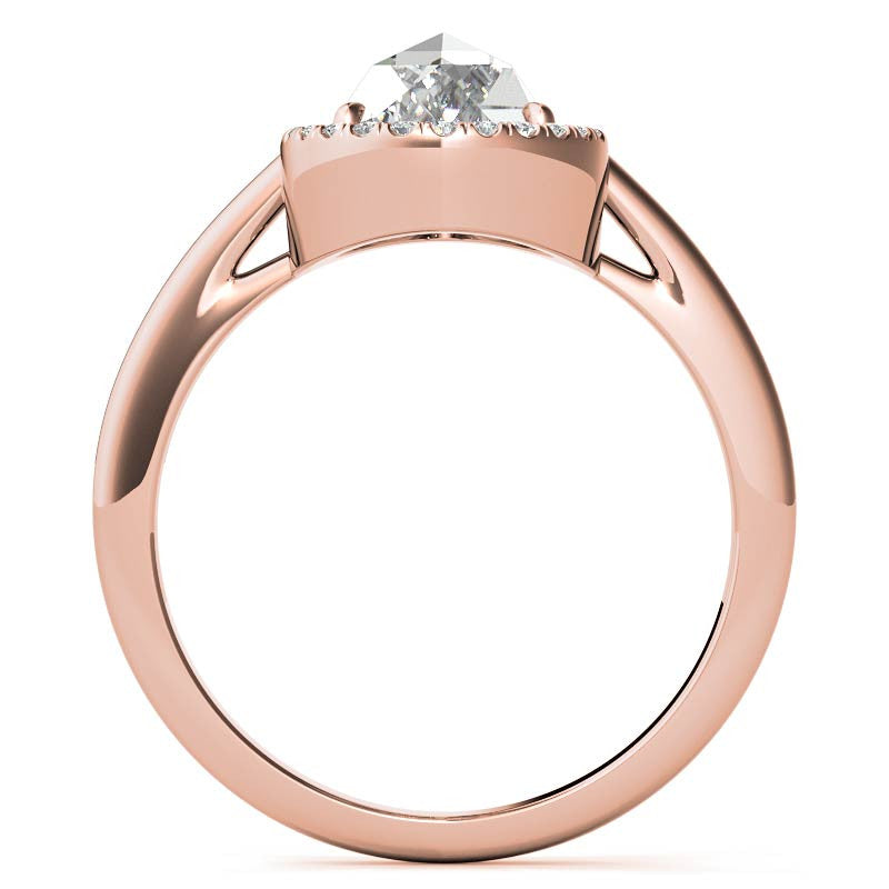 Rose cut Pear Moissanite Halo Engagement Ring