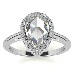 Rose cut Pear Moissanite Halo Engagement Ring