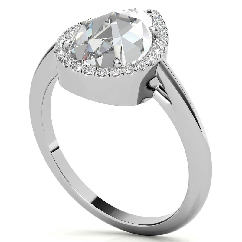 Rose cut Pear Moissanite Halo Engagement Ring