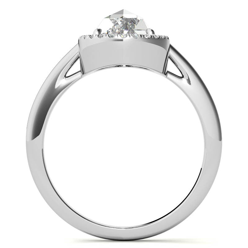 Rose cut Pear Moissanite Halo Engagement Ring