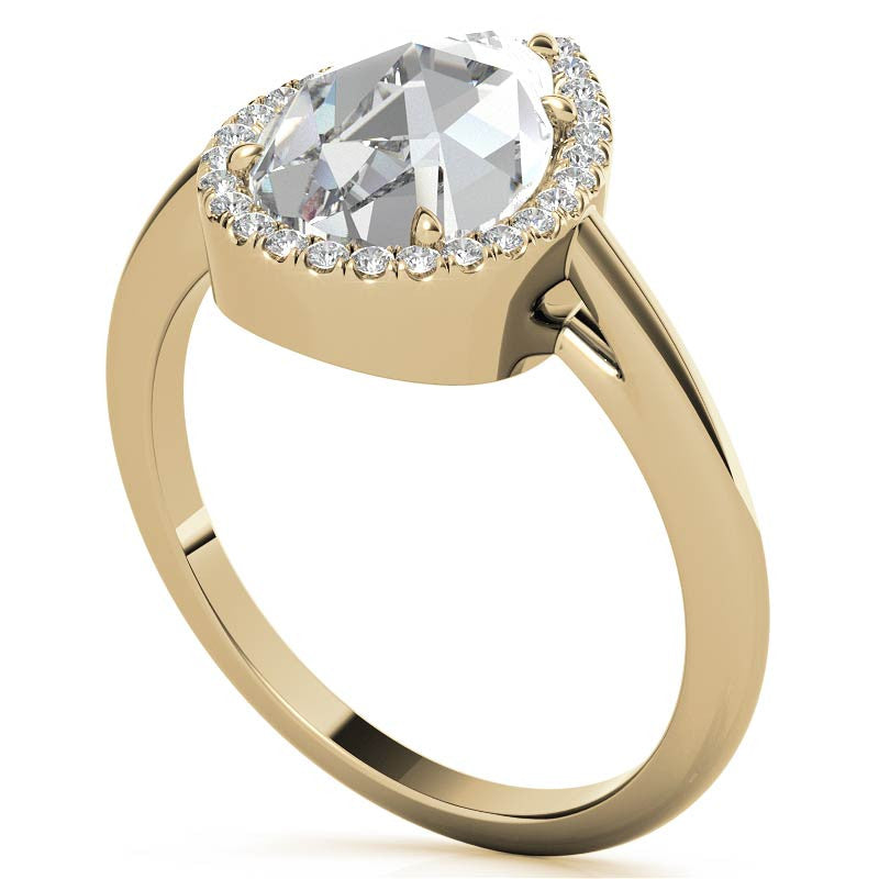Rose cut Pear Moissanite Halo Engagement Ring