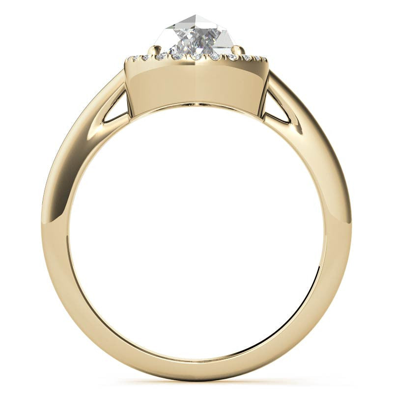 Rose cut Pear Moissanite Halo Engagement Ring