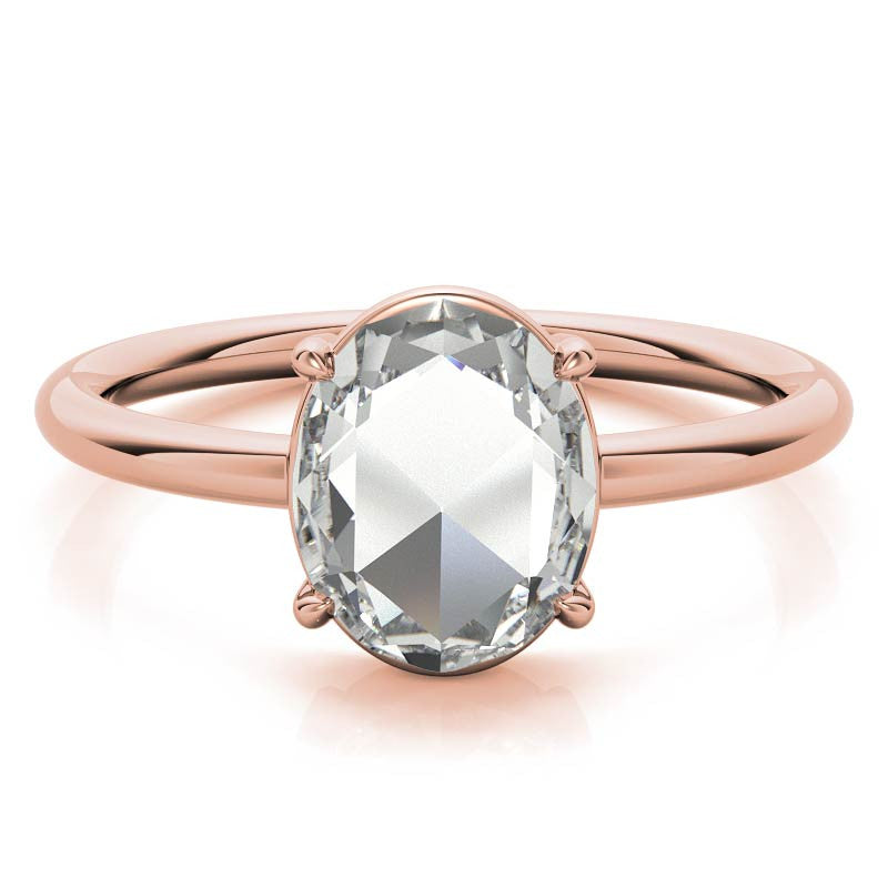 Rose cut Oval Moissanite Solitaire Ring