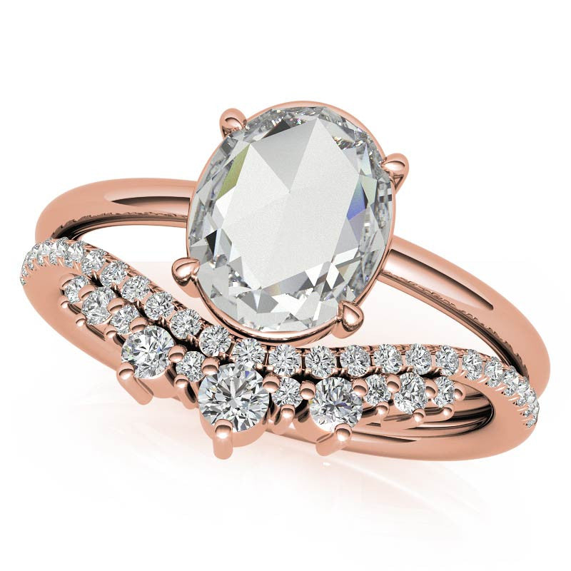 Rose cut Oval Moissanite Solitaire Ring