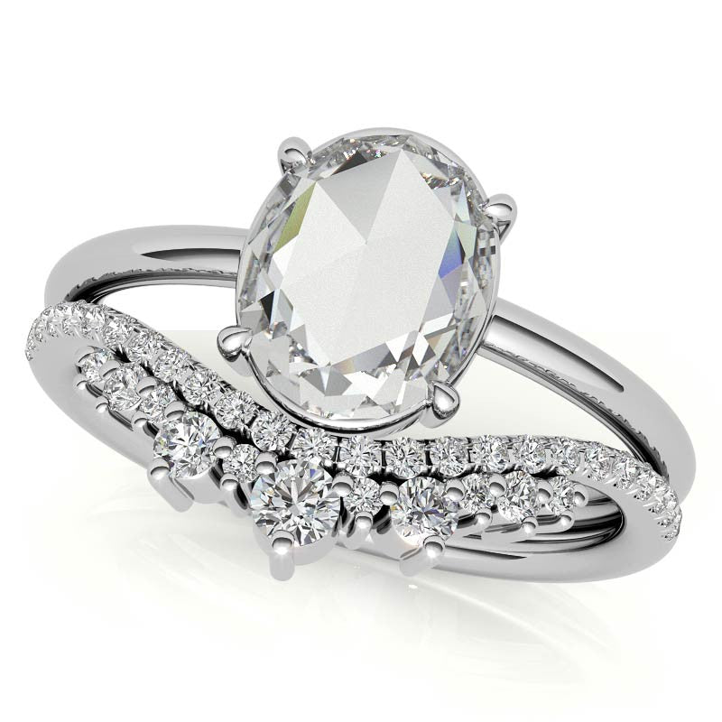 Rose cut Oval Moissanite Solitaire Ring