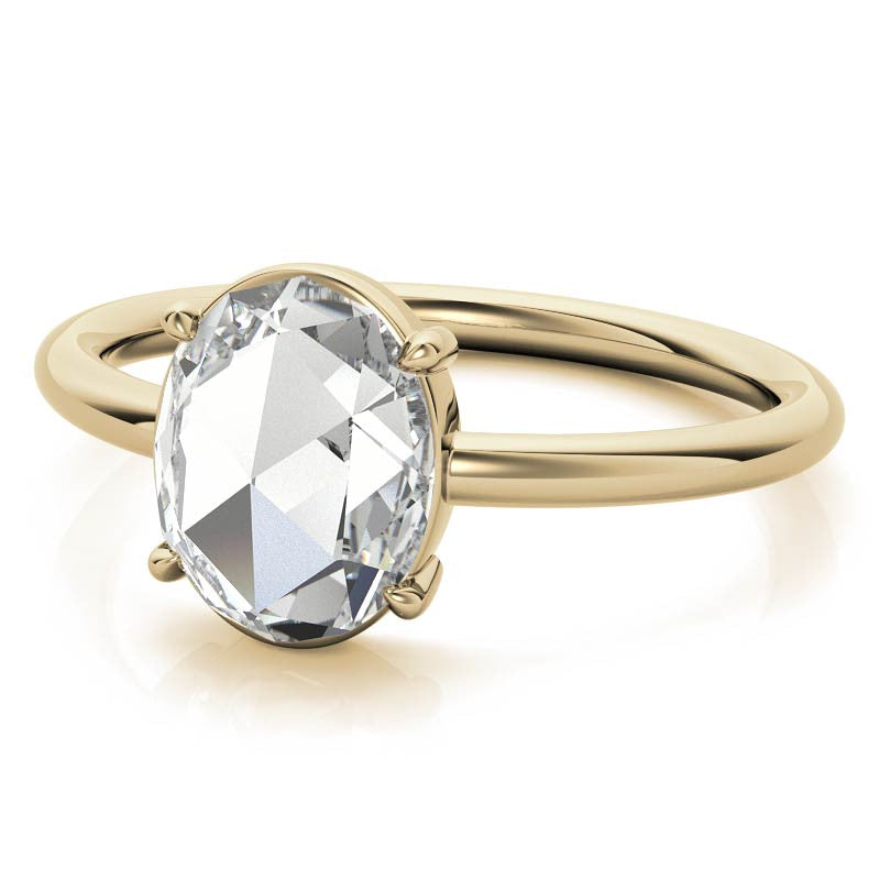 Rose cut Oval Moissanite Solitaire Ring