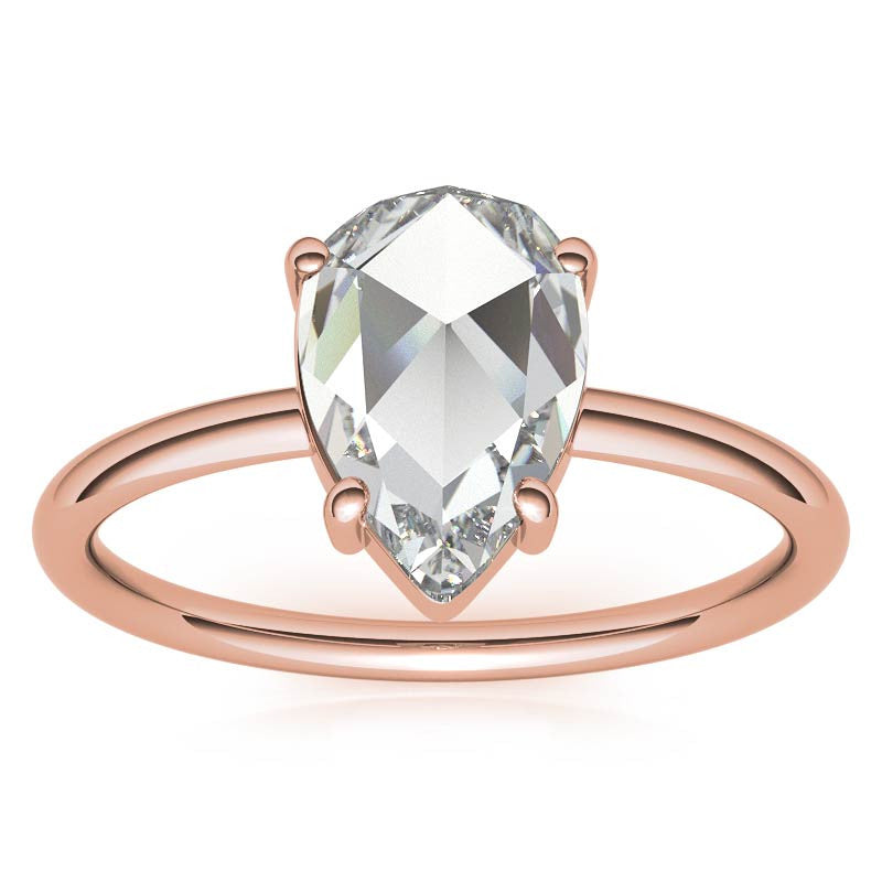 Rose cut Pear Moissanite Solitaire Ring