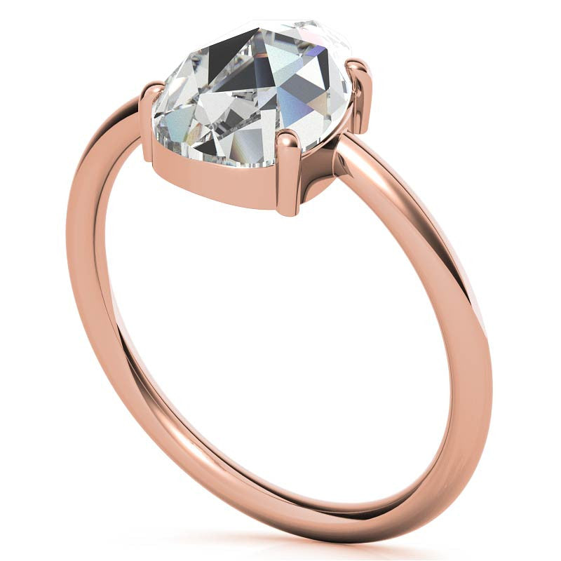 Rose cut Pear Moissanite Solitaire Ring