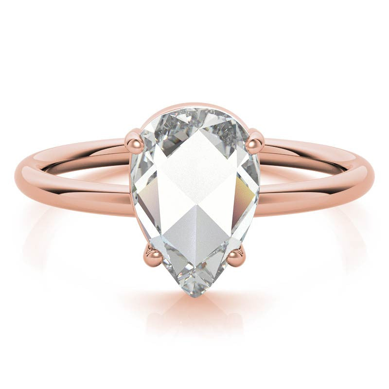 Rose cut Pear Moissanite Solitaire Ring