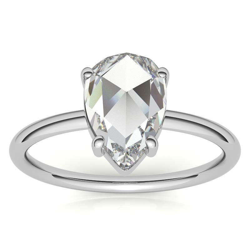 Rose cut Pear Moissanite Solitaire Ring