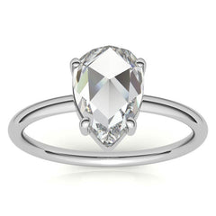 Rose cut Pear Moissanite Solitaire Ring