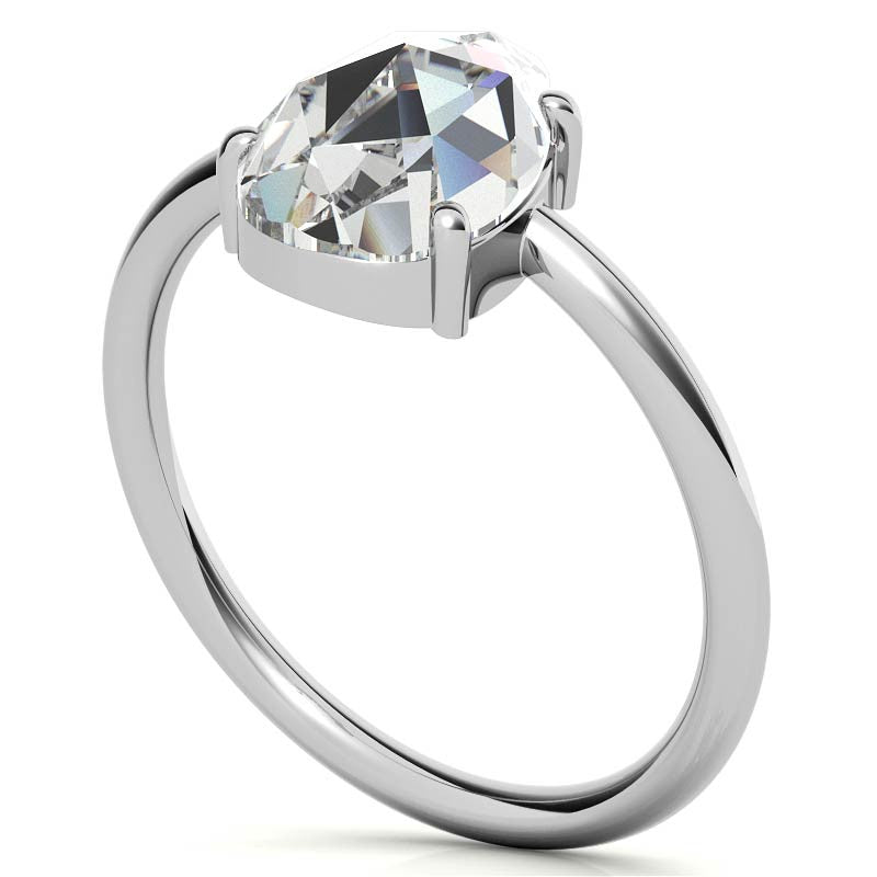Rose cut Pear Moissanite Solitaire Ring