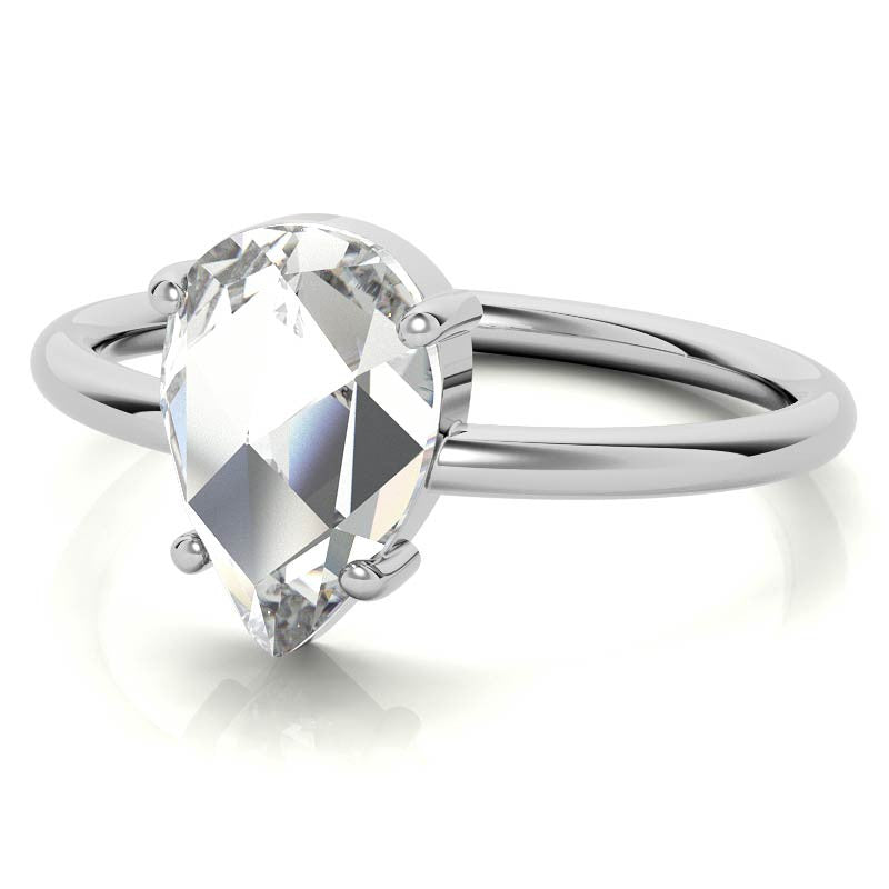 Rose cut Pear Moissanite Solitaire Ring