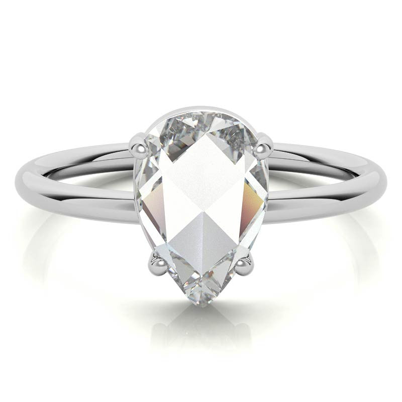 Rose cut Pear Moissanite Solitaire Ring