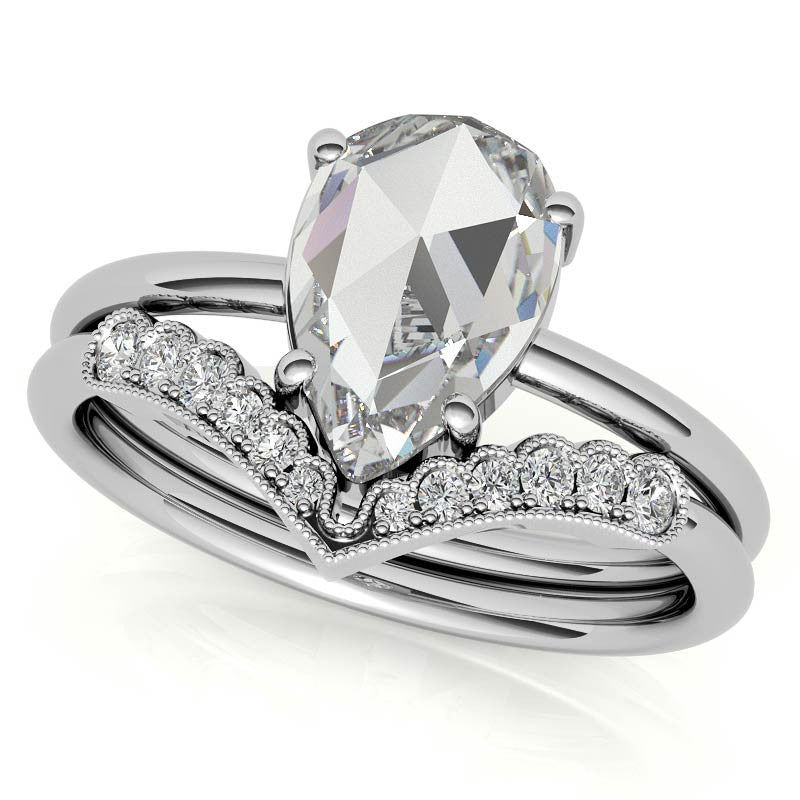 Rose cut Pear Moissanite Solitaire Ring