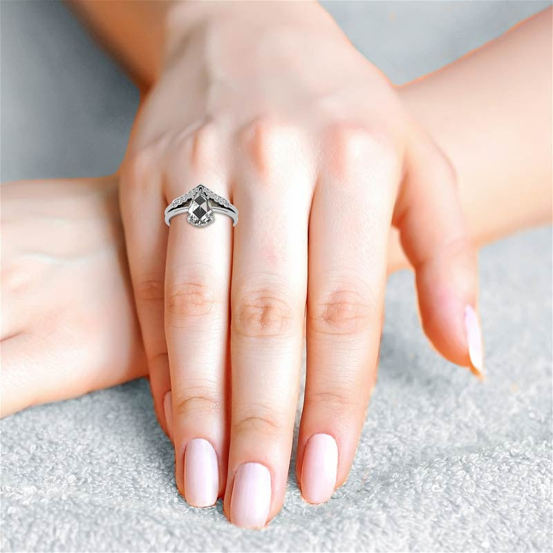 Rose cut Pear Moissanite Solitaire Ring