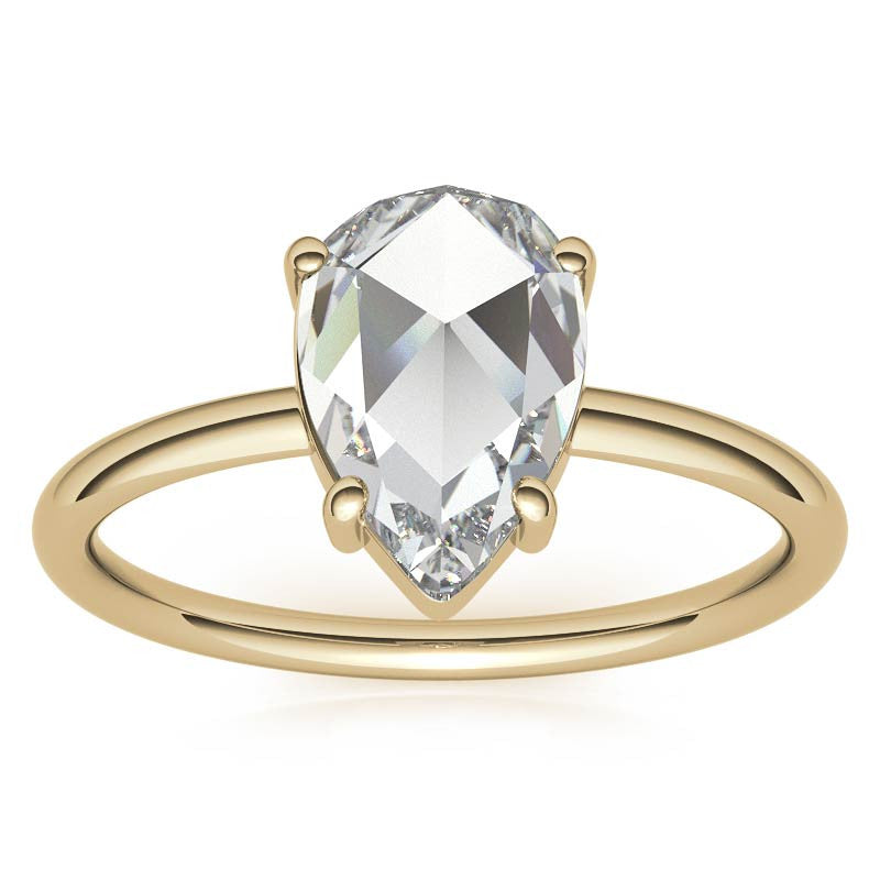 Rose cut Pear Moissanite Solitaire Ring