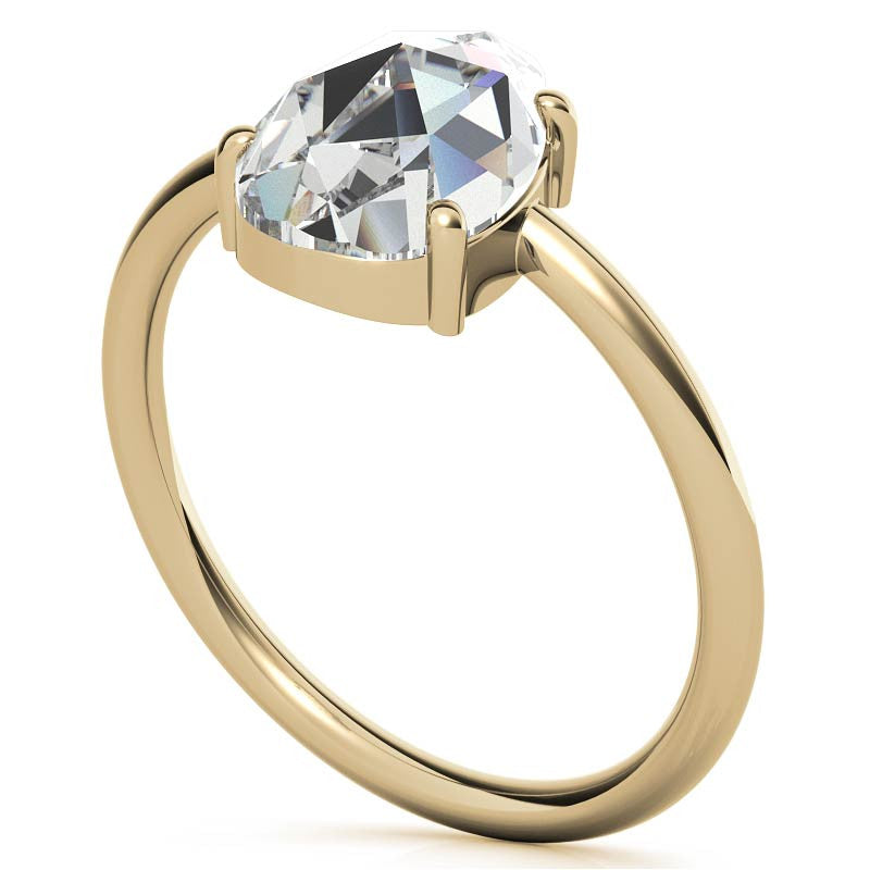 Rose cut Pear Moissanite Solitaire Ring