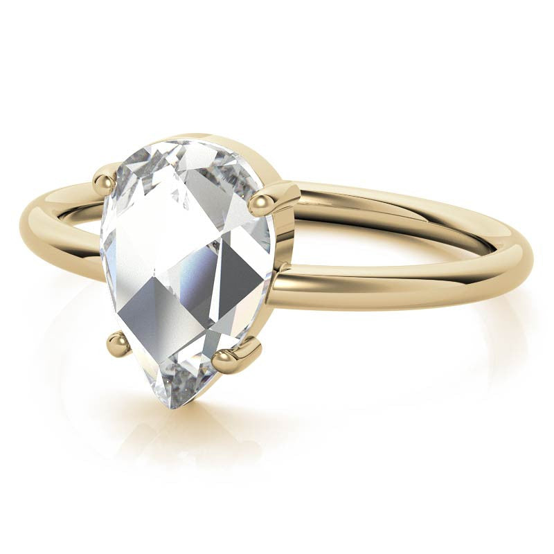 Rose cut Pear Moissanite Solitaire Ring