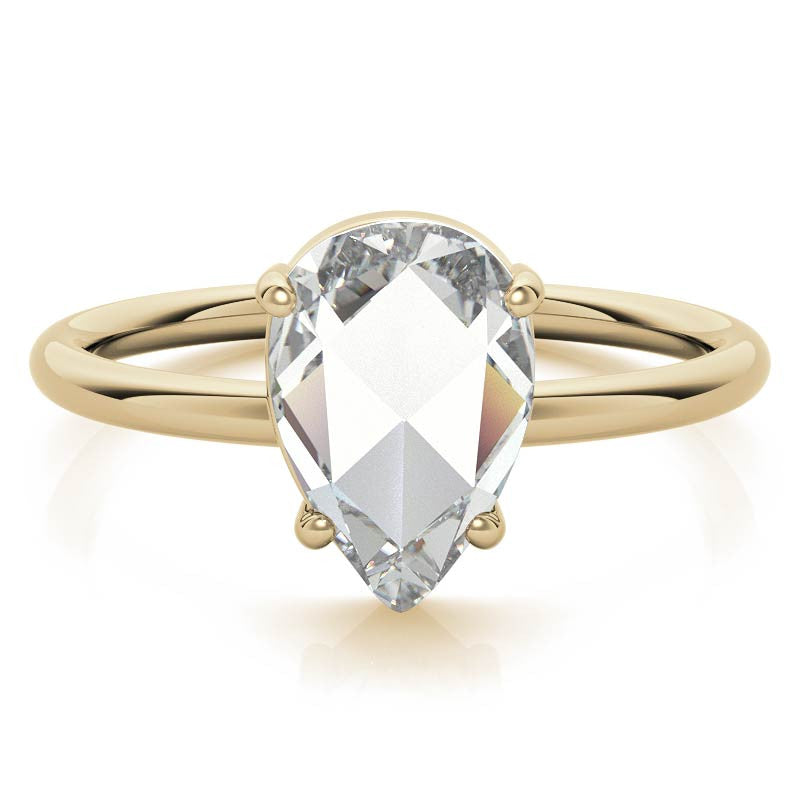 Rose cut Pear Moissanite Solitaire Ring