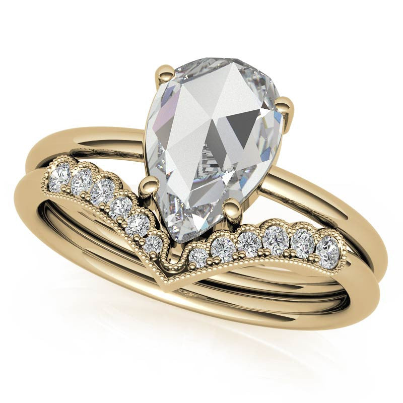 Rose cut Pear Moissanite Solitaire Ring