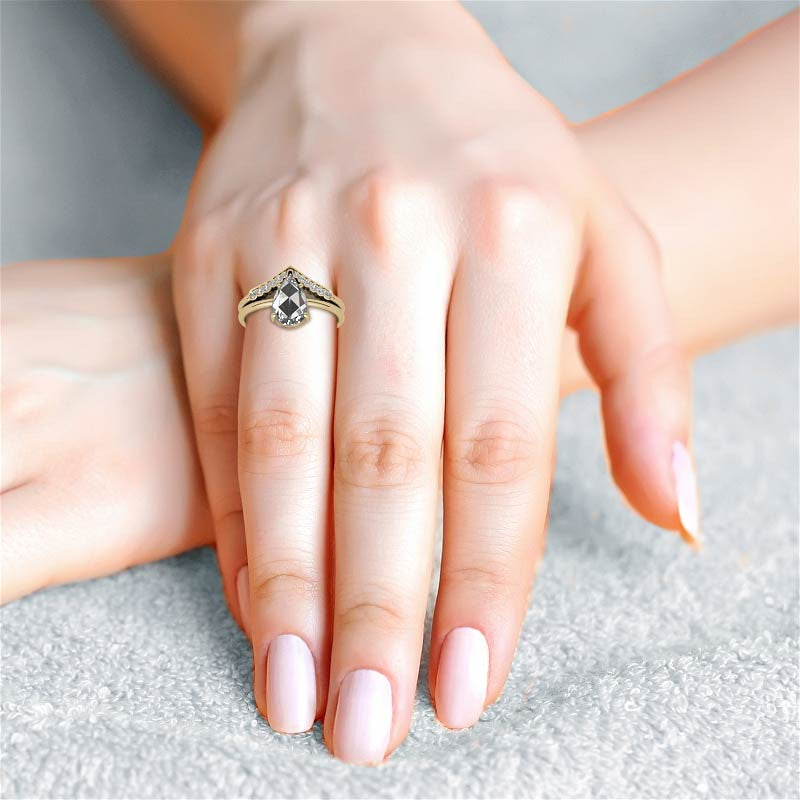 Rose cut Pear Moissanite Solitaire Ring