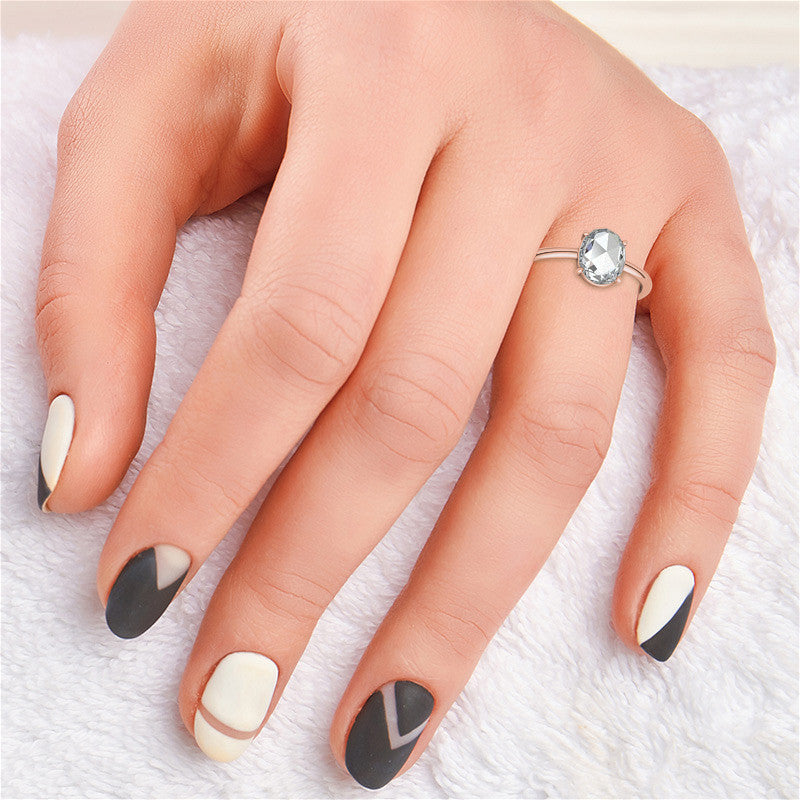 Rose cut Oval Moissanite Solitaire Ring