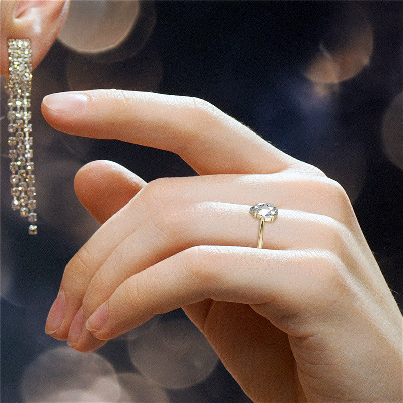 Rose cut Pear Moissanite Solitaire Ring