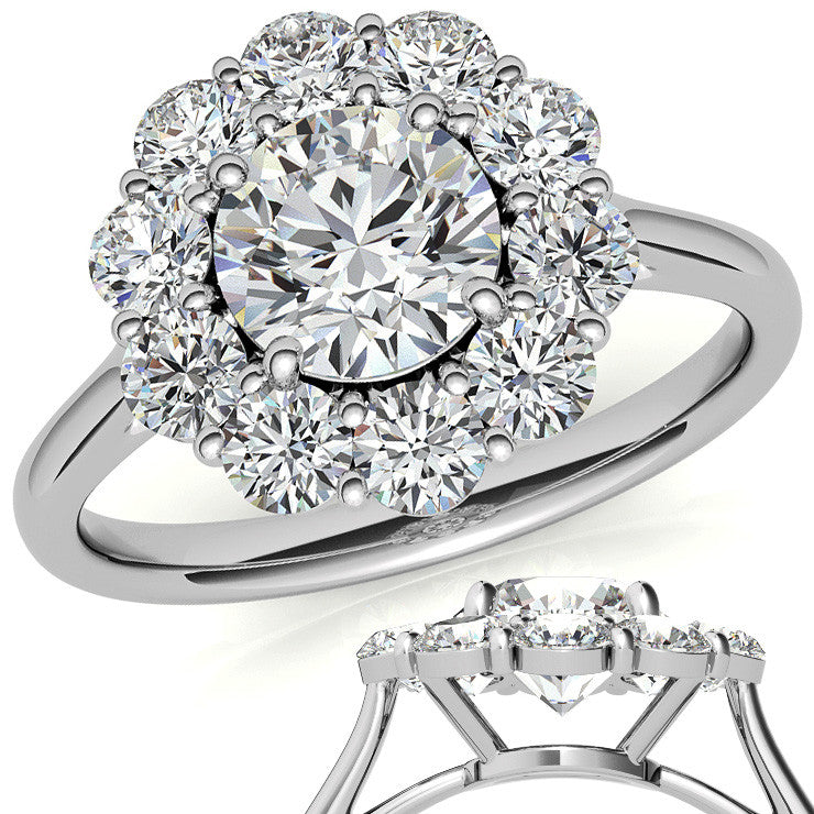 Round Brilliant Moissanite Cluster Halo Moissanite Engagement Ring