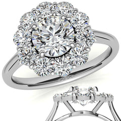 Round Brilliant Moissanite Cluster Halo Moissanite Engagement Ring